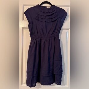 Tulle Navy Blue Mini Dress With Pleated Neckline Lined and Layered Skirt EUC